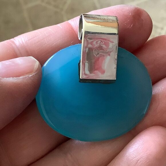 NWOT sterling SILVER BLUE CHALCEDON/AMETHYST LARGE PENDANT - Picture 3 of 5